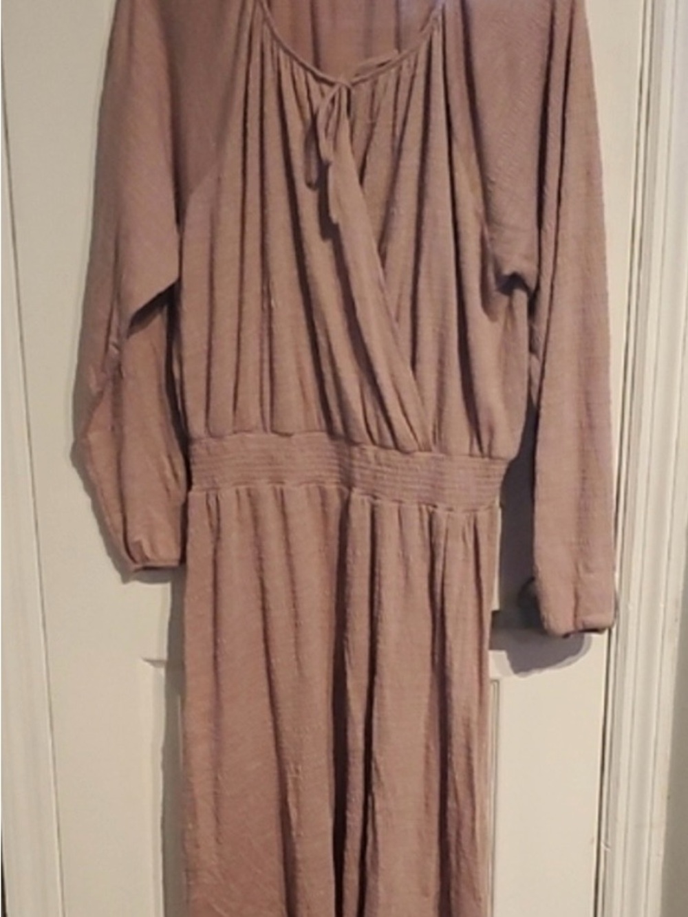 LuLaRoe Long Sleeve Dusty Taupe Knit Dress with Tie Neck